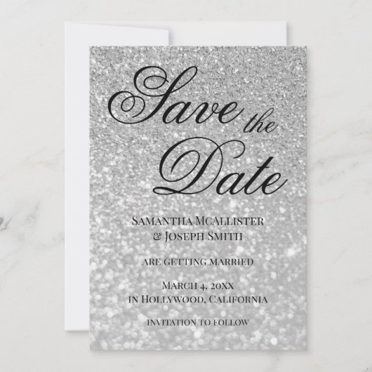 Bale Silver Bokeh Glitzer Save the Date Einladung (Vorderseite)