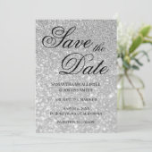 Bale Silver Bokeh Glitzer Save the Date Einladung (Stehend Vorderseite)