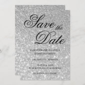 Bale Silver Bokeh Glitzer Save the Date Einladung (Vorne/Hinten)