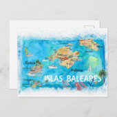 Balearen Illustrierte Reisekarte Postkarte (Vorne/Hinten)