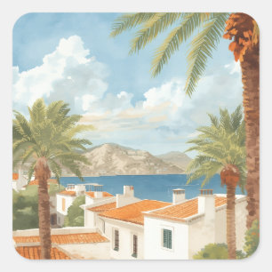 Balearische Inseln Vintage Französische Reise Quadratischer Aufkleber