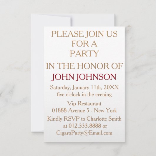 Balet Ball Gentelmen Einladung (Rückseite)