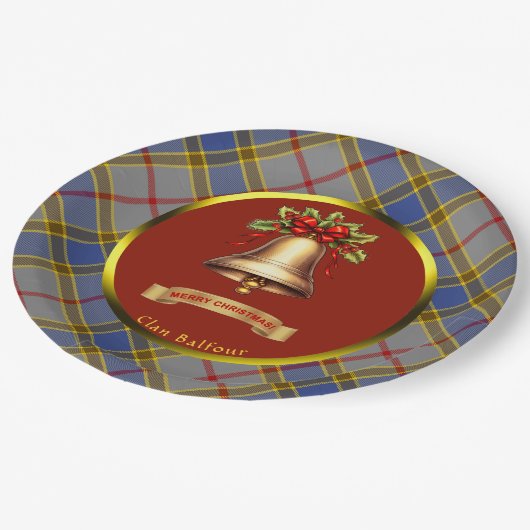 Balfour Tartan Personalisiert Weihnachten Pappteller (Schrägansicht)