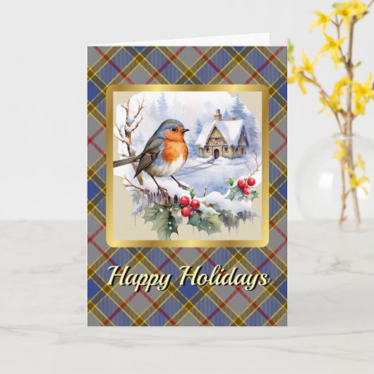 Balfour Wappen & Tartan w/Robin Personalisiert Karte (Gelbe Blume)