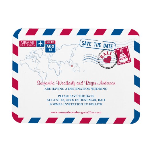 BALI Air Mail Wedding Save the Date 3x4 Magnet (Horizontal)