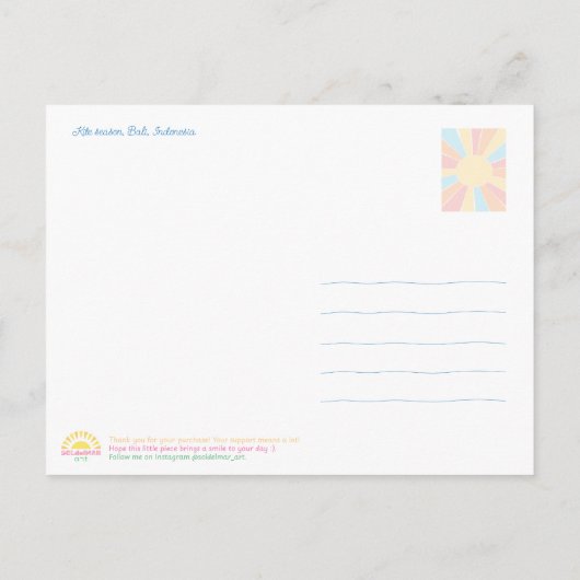 Bali Beach Kite Season – Art Postcard Postkarte (Rückseite)