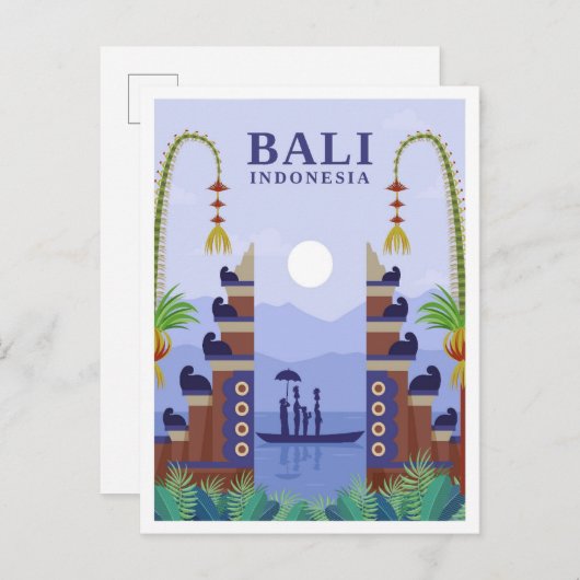 Bali Indonesia Art Travel Illustration Postkarte (Vorne/Hinten)
