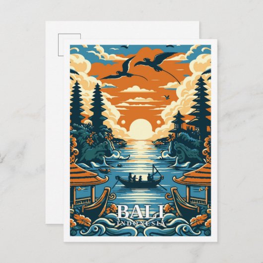 Bali Indonesia Art Vintage Travel Illustration Postkarte (Vorne/Hinten)