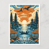 Bali Indonesia Art Vintage Travel Illustration Postkarte (Vorderseite)