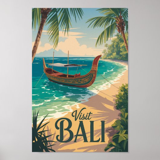 Bali Indonesia Illustration Travel Art Vintage Poster (Vorne)