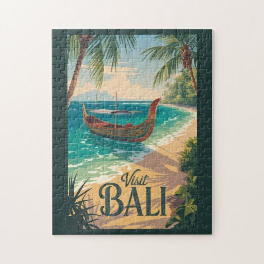 Bali Indonesia Illustration Travel Art Vintage Puzzle (Vertikal)