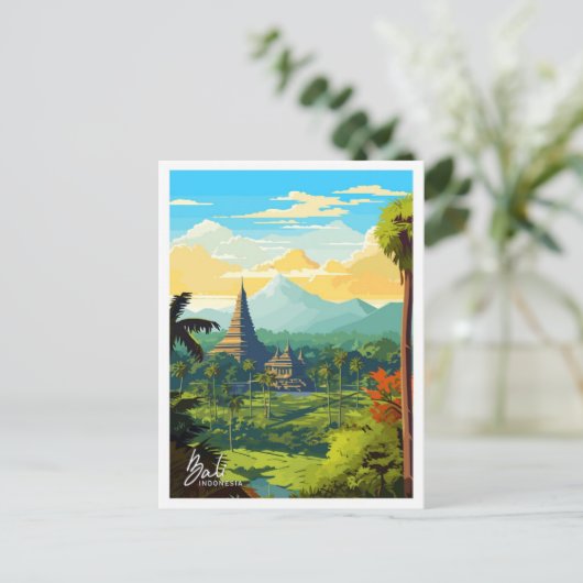 Bali Indonesia Reise Vintag Illustration Postkarte (Stehend Vorderseite)