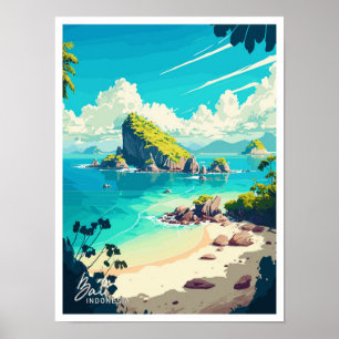 Bali Indonesia Reisen Vintag Illustration Poster