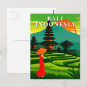 Bali Indonesia Sunset Temple Rice Fields Postkarte (Vorne/Hinten)