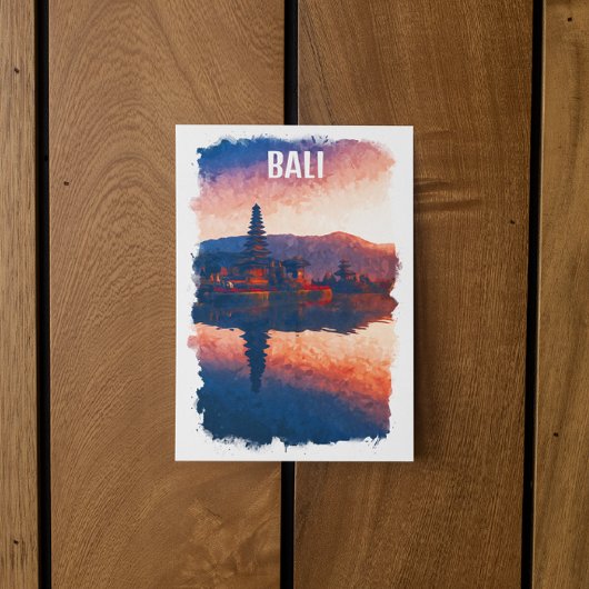 Bali Indonesia Ulun Danu Beratan Watercolor Postkarte