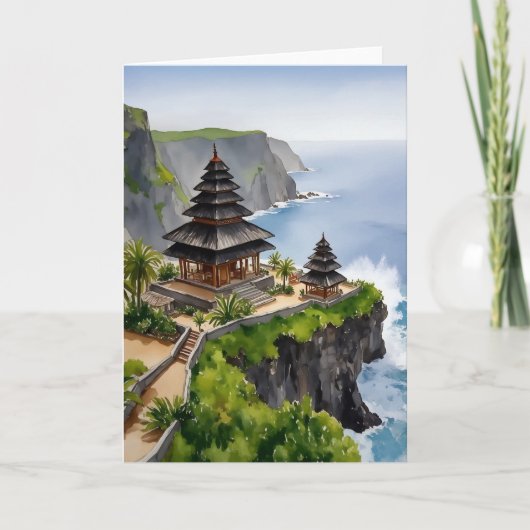 Bali Indonesia Uluwatu Temple Watercolor Karte (Vorderseite)