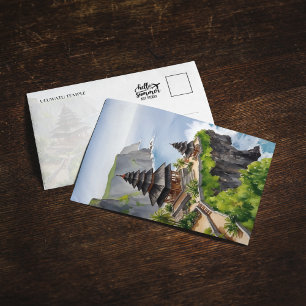 Bali Indonesia Uluwatu Temple Watercolor Postcard Einladung