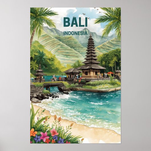 Bali Indonesien Aquarell Reise Tropisch Poster (Vorne)