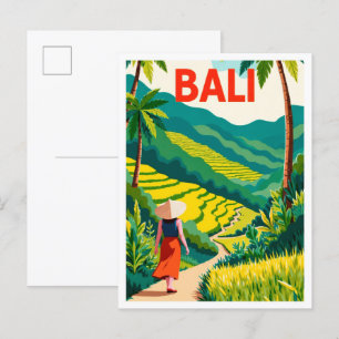 Bali Indonesien Kunst Vintage-Illustration Reise Postkarte