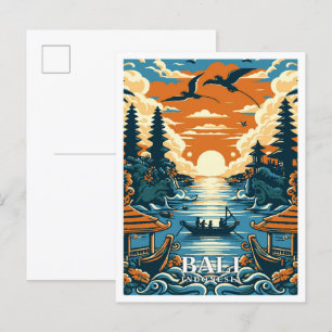 Bali Indonesien Kunst Vintage Reiseillustration Postkarte