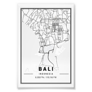 Bali - Indonesien Light City Map Fotodruck