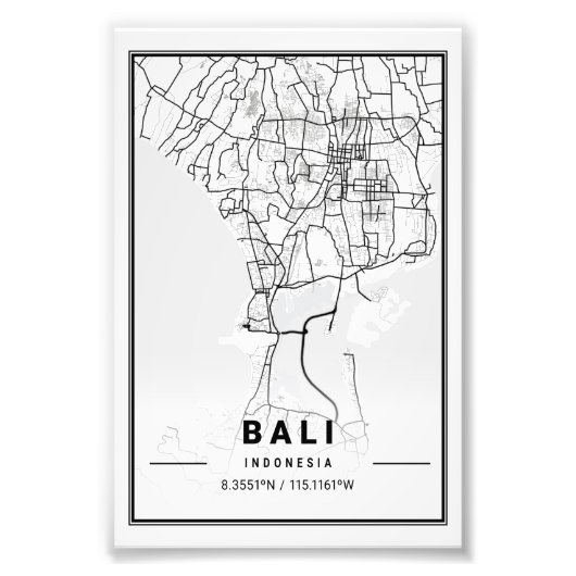 Bali - Indonesien Light City Map Fotodruck (Vorne)