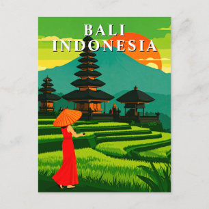 Bali Indonesien Sonnenuntergang Tempel Reisfelder Postkarte