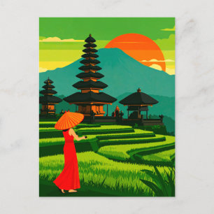 Bali Indonesien Sonnenuntergang Tempel und Reister Postkarte