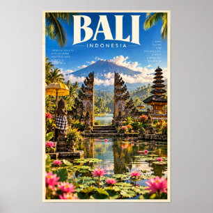Bali Indonesien Tempel Tor und Berg Reise Pos Poster