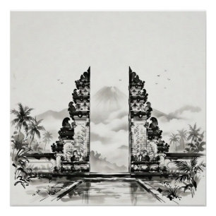Bali Indonesien Tusche Landschaftsbild Poster