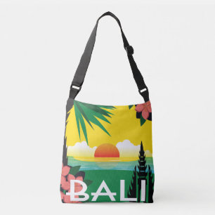 Bali Indonesien Vintage Abbildung Ozeanuntergang Tragetaschen Mit Langen Trägern