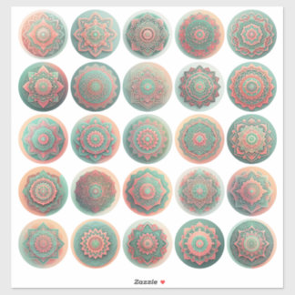 Bali Peach und Green Mandala Stickers Sheet von 25 Aufkleber