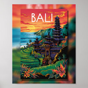 Bali Ruhe: Sonnenuntergang am Tempel Poster