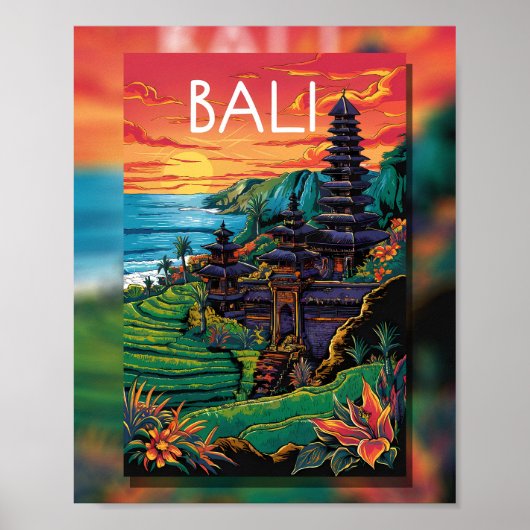 Bali Ruhe: Sonnenuntergang am Tempel Poster (Vorne)