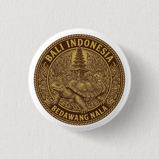 Bali-Schildkröten-Pagode-Münzmotiv Button (Vorderseite)