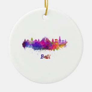 Bali-Skyline in Aquarellfarbe Keramikornament