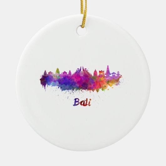 Bali-Skyline in Aquarellfarbe Keramikornament (Vorne)