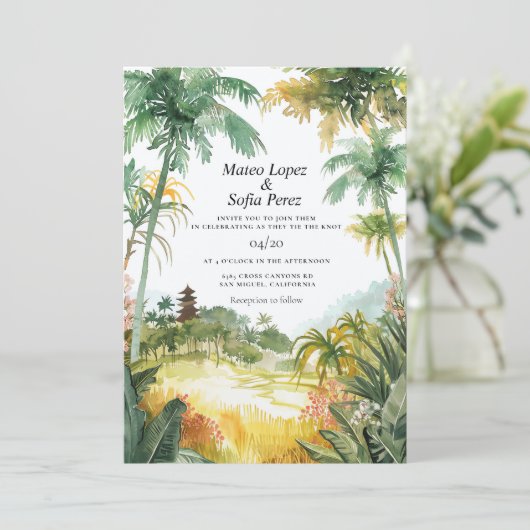 Bali Wedding Invite Tropical Einladung (Stehend Vorderseite)