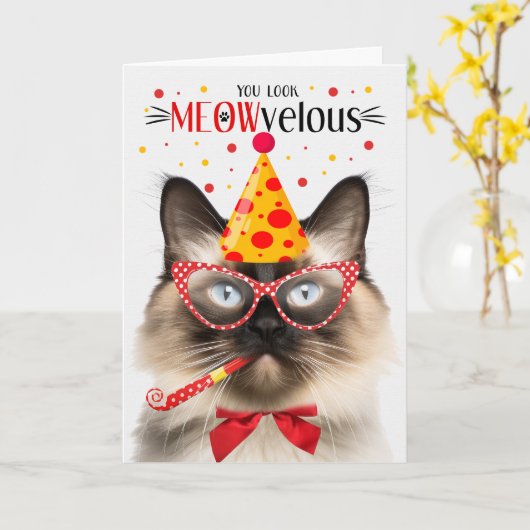 Balinese Cat MEOWvelous Birthday Karte (Gelbe Blume)