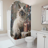 Balinese Kitten Christmas Cat Portrait Art Duschvorhang (Beispiel)
