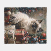 Balinese Kitten Christmas Cat Portrait Art Fleecedecke (Vorderseite (Horizontal))