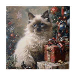 Balinese Kitten Christmas Cat Portrait Art Fliese