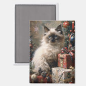 Balinese Kitten Christmas Cat Portrait Art Magnet (Vorderseite/Rückseite)