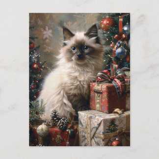 Balinese Kitten Christmas Cat Portrait Art Postkarte