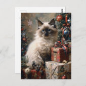 Balinese Kitten Christmas Cat Portrait Art Postkarte (Vorne/Hinten)