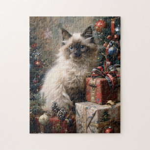 Balinese Kitten Christmas Cat Portrait Art Puzzle