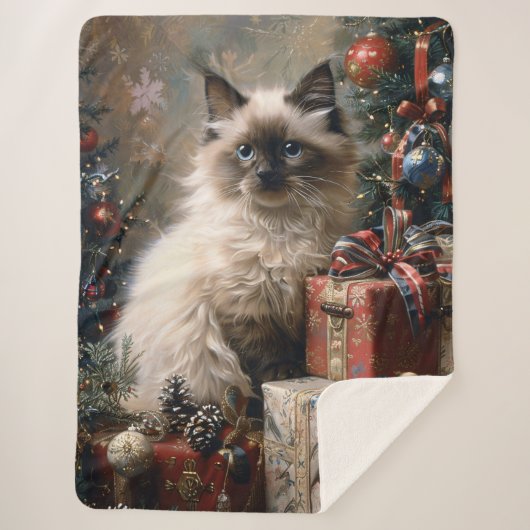 Balinese Kitten Christmas Cat Portrait Art Sherpadecke (Vorderseite)