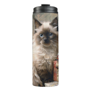 Balinese Kitten Christmas Cat Portrait Art Thermosbecher