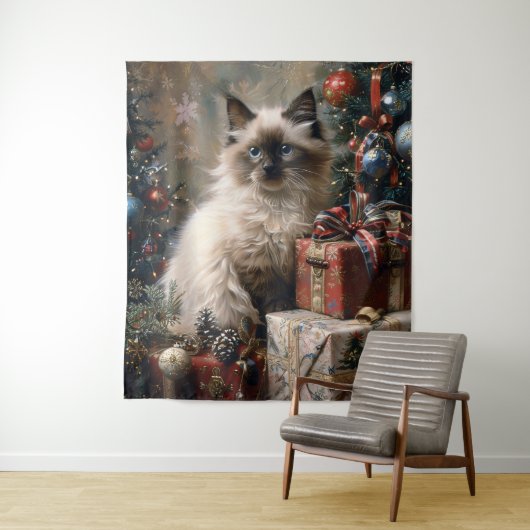 Balinese Kitten Christmas Cat Portrait Art Wandteppich (Beispiel)