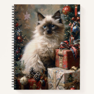 Balinese Kitten Christmas Cat Portrait Spiral Notizblock